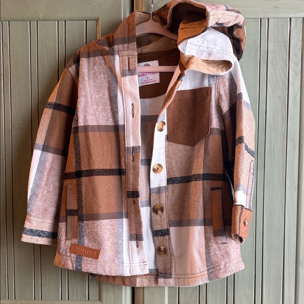 Marleylilly 3T Girls Plaid Shacket with Hood